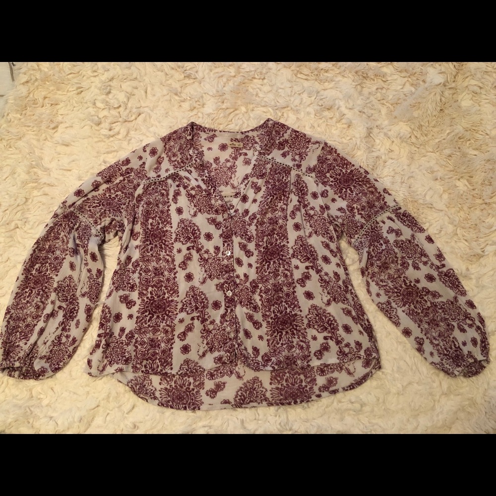 Hollister Red and White Boho Top Size S